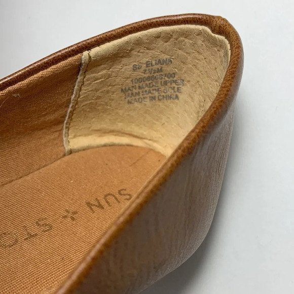 Sun & stone eliana black and cognac faux leather ballet flats lot basic neutral - Picture 6 of 12